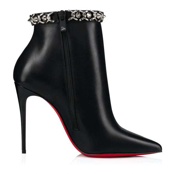 Christian Louboutin Booty Chain 100 Black Calf Leather Ankle Heel Bootie 40 - Picture 7 of 12